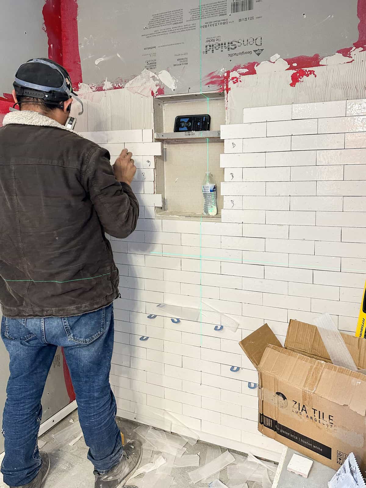 installing glazed thin brick in the shower